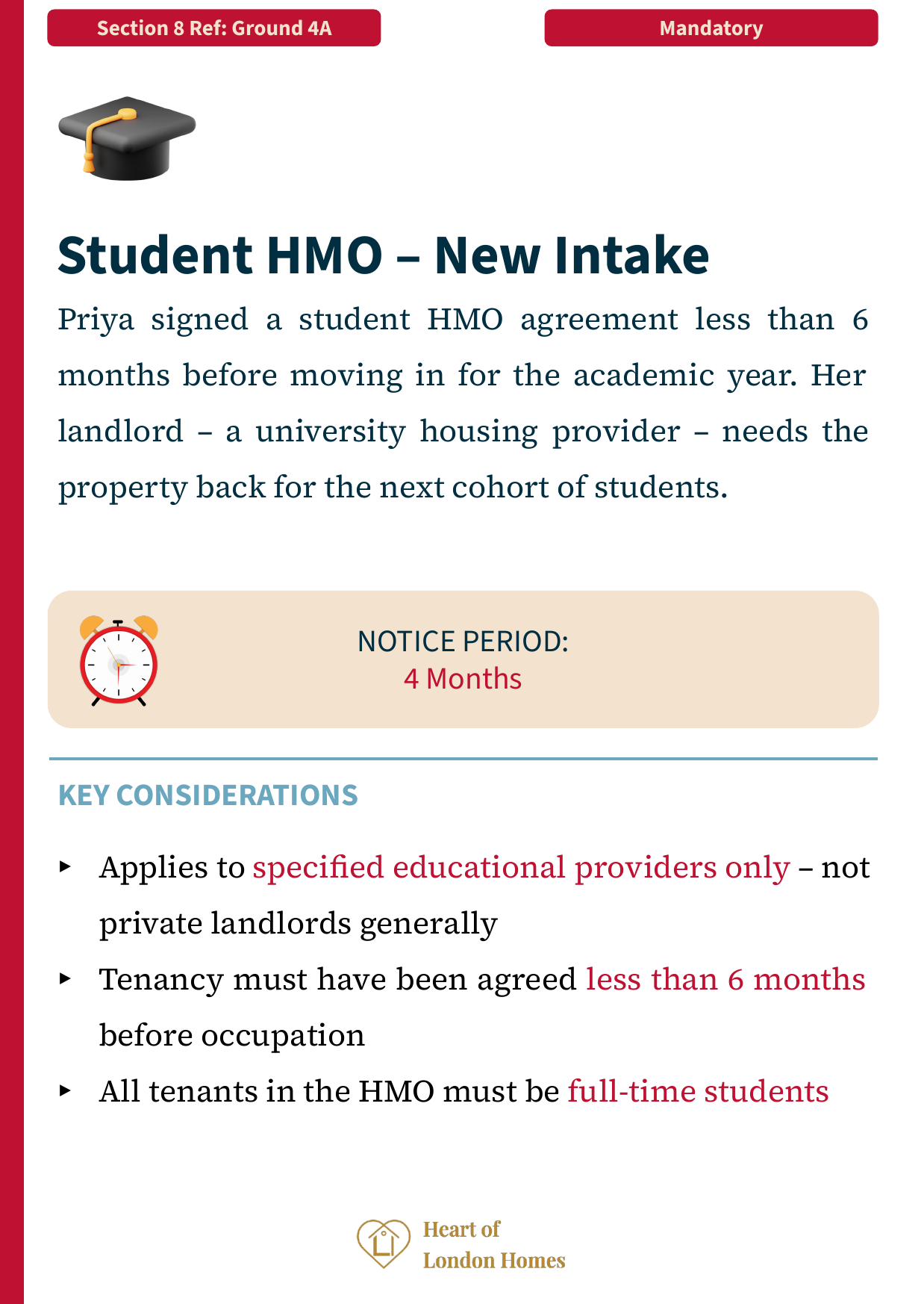 Ground 4A — Student HMO new intake: mandatory ground for educational providers only