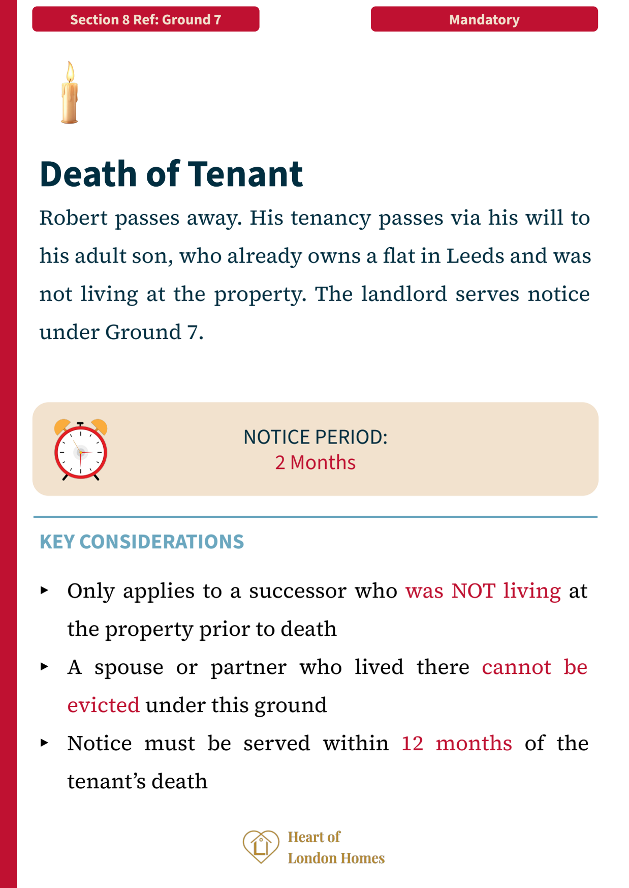 Ground 7 — Death of tenant: mandatory ground applying to non-resident successors only