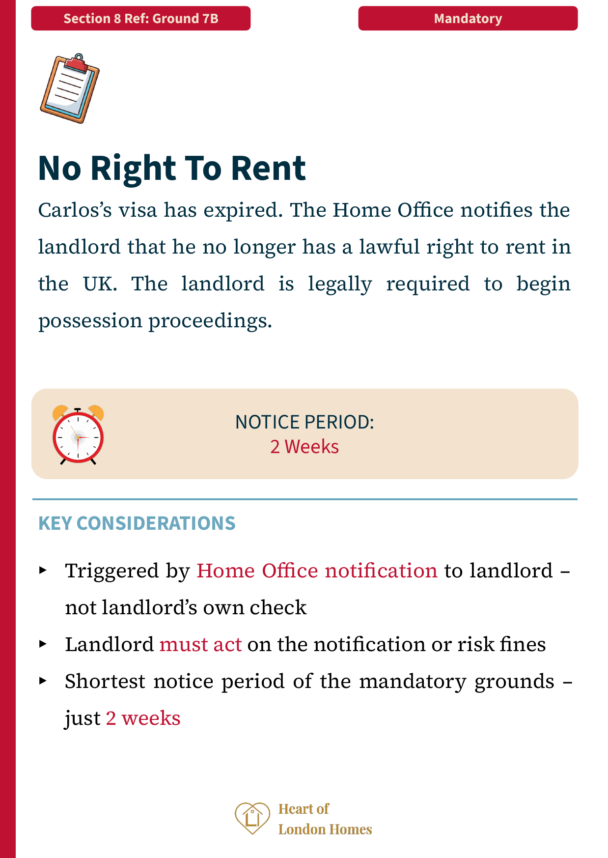Ground 7B — No right to rent: mandatory ground requiring just 2 weeks’ notice
