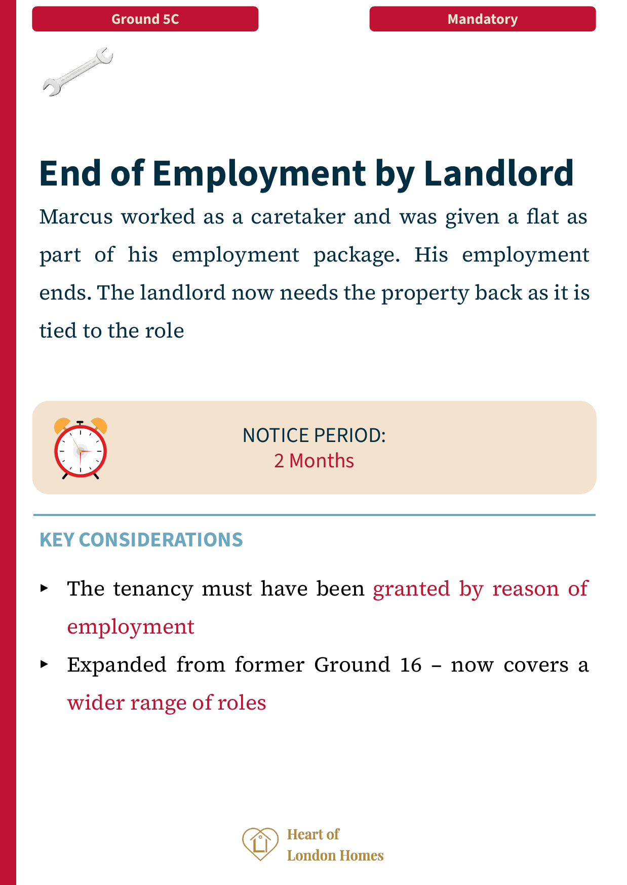 Ground 5C — Employment ends: mandatory ground where property must be returned when job ends