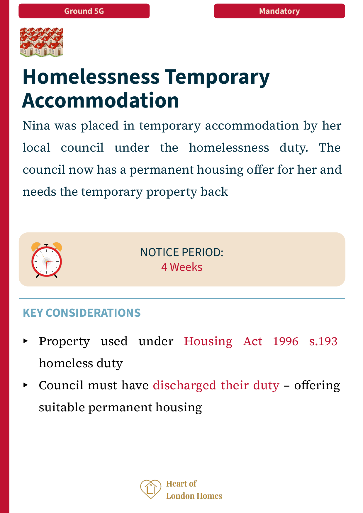 Ground 5G — Homelessness temporary accommodation: mandatory ground returning property to council