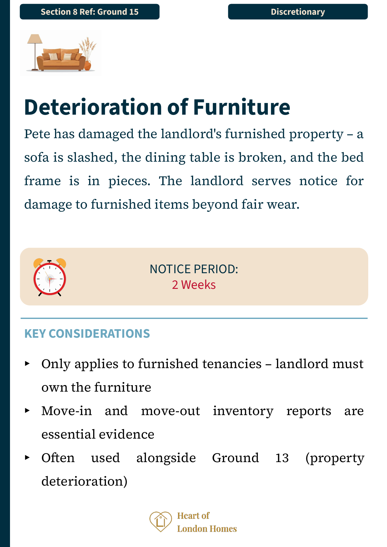 Ground 15 — Furniture deterioration: discretionary ground where inventory reports are essential evidence